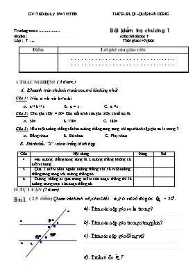 Bài kiểm tra chương 1 Môn Hình học khối 7